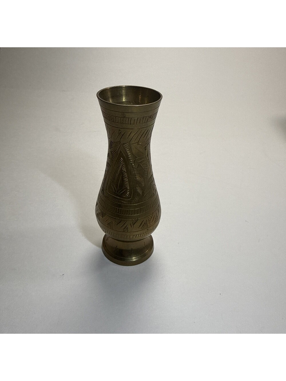 Vintage Brass Bud Vase Etched Hand Crafted in India ENGRAVED FLORAL